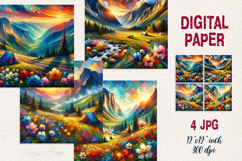 Spring mountains digital paper |Camping design scrap booking Product Image 1