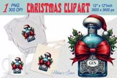 Christmas gin bottle clipart sublimation PNG| Funny clipart Product Image 1
