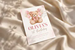 Blush Pink Teddy Bear Birthday Invitation Canva Template Product Image 4