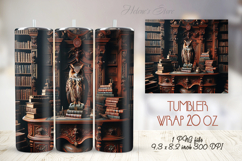 Owl in wooden library straight skinny tumbler 20 oz wrap Product Image 1