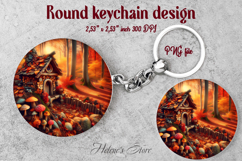 Cute garden gnome and cozy home round keychain design png Product Image 1