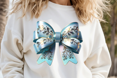 Christmas coquette bows design |Blue bow T-shirt clipart Product Image 1