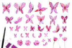 Pink Watercolor Butterflies PNG Clipart Product Image 4