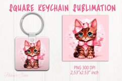 Cute cat keychain sublimation | Pink love Square keychain Product Image 1