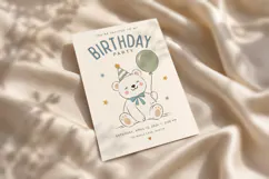 Neutral Teddy Bear Birthday Invitation Canva Template Product Image 4