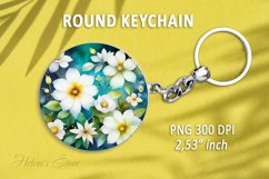 Floral round keychain sublimation| Flowers Car coaster PNG Product Image 1