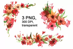 Watercolor Red Flowers Clipart PNG Product Image 4