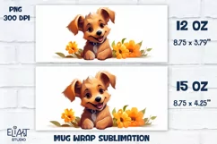 Floral Puppy Mug Wrap | Puppy PNG Mug Design Product Image 2