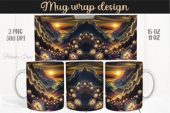 Fantasy mountains iridescent design mug wrap 15oz 11oz png Product Image 1