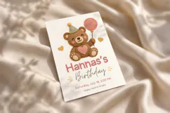 Teddy Bear Birthday Invitation Template, Felt Texture Canva Product Image 4