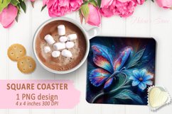 3d Crystal butterfly coaster sublimation |Square coaster PNG Product Image 1