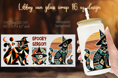 Halloween black cat Abstract Libbey Can Glass Wrap 16oz png Product Image 1