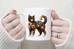 Floral cat sublimation design png |Cute Folk flowers clipart Product Image 3