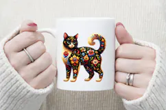 Floral cat sublimation design png |Cute Folk flowers clipart Product Image 3