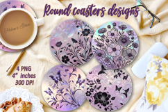 Lilac Flowers bouquet sublimation round coaster design png Product Image 1