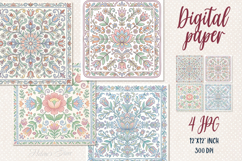 Folk floral tile pattern digital papers jpeg | Scrap booking Product Image 1