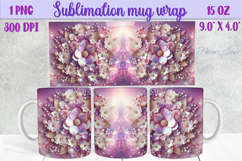 3d Lilac pastel floral mug wrap 15 oz sublimation design png Product Image 1