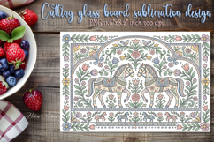 Pastel floral horse folk tile glass cutting board design Product Image 1