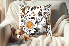 Coffee and cat in flowers sublimation pillow case designs Product Image 2