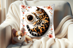 Coffee and cat in flowers sublimation pillow case designs Product Image 3