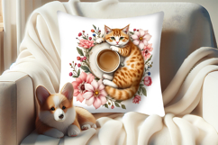 Coffee and cat in flowers sublimation pillow case designs Product Image 4