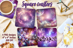 Bright lilac 3d flowers square coaster designs png Product Image 1