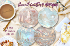 Blue Christmas tree round coaster sublimation designs png Product Image 1