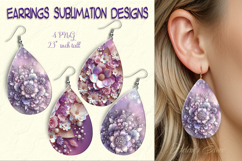 3d Floral lilac iridescent earrings sublimation designs png Product Image 1