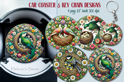 Spring birds round key chain designs |Retro bird Car coaster Product Image 1