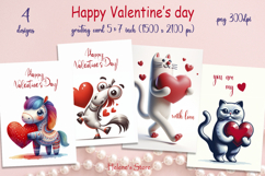 Cute Valentines day greeting card BUNDLE | Retro animals png Product Image 5