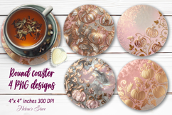 Gold and pink pattern round coaster sublimation designs png Product Image 1