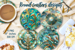 Aquamarine ocean pearl round coaster sublimation designs png Product Image 1