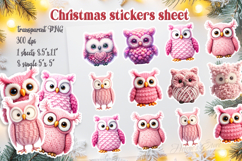 Christmas printables stickers sheet | Pink crochet yarn owl Product Image 1