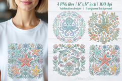 Pastel sea animals sublimation design png|Cute ocean clipart Product Image 1