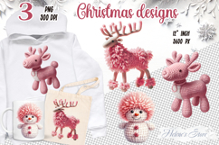 Pink Christmas crochet yarn toy clipart|Cute sublimation png Product Image 1