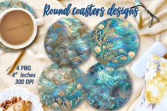 Aquamarine ocean pearl round coaster sublimation designs png Product Image 1