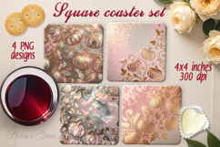 Pink pumpkin design|Thanksgiving square coaster sublimation Product Image 1