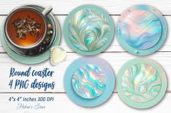 Pastel blue pearl abstract round coaster sublimation png Product Image 1