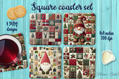 Rustic Christmas Patchwork square coasters wrap sublimation Product Image 1