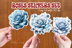 Watercolor rose flower printables stickers | Blue roses png Product Image 1