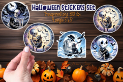 Cute Skeleton and Black Cat Spooky Stickers Printable design Product Image 1