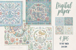 Folk floral ocean tiles digital papers jpeg | Scrap booking Product Image 1