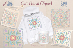 Pastel flower tiles sublimation design png | Floral clipart Product Image 1