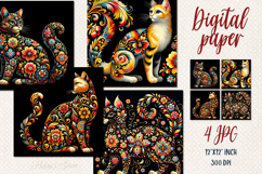 Folk floral cat black digital papers jpeg | Scrap booking Product Image 1