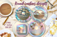 Summer beach gold pearl round coaster sublimation designs Product Image 1