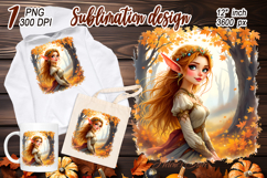 Cute watercolor girl elf autumn sublimation design png Product Image 2