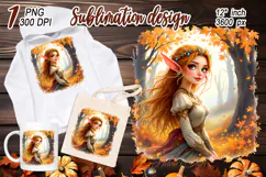Cute watercolor girl elf autumn sublimation design png Product Image 2