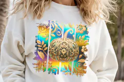 Cute golden pumpkins brush strokes t shirt design png Product Image 1