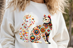 Floral cat sublimation design png |Cute Folk flowers clipart Product Image 1