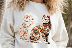Floral cat sublimation design png |Cute Folk flowers clipart Product Image 1
